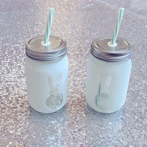 Two bunny cold beverage jars with reusable straws